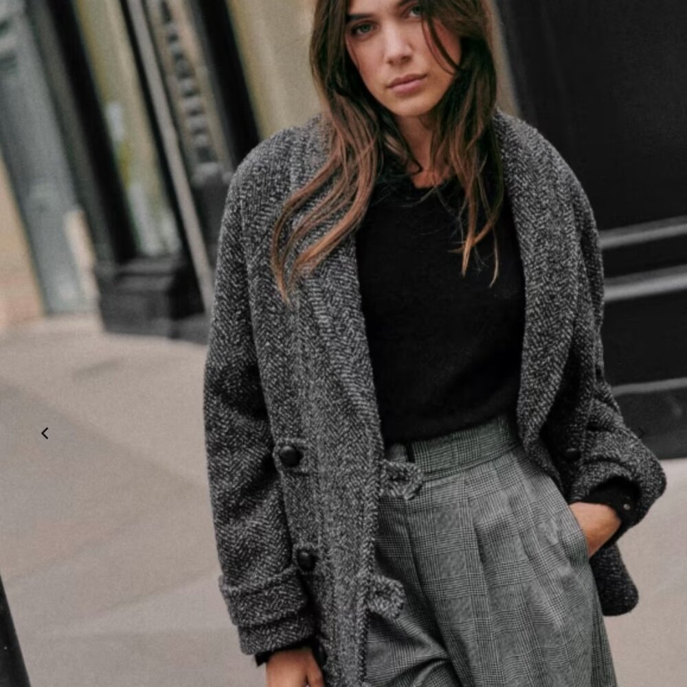 Sezane Carl Coat Ecru/grey Chevron - Size 4